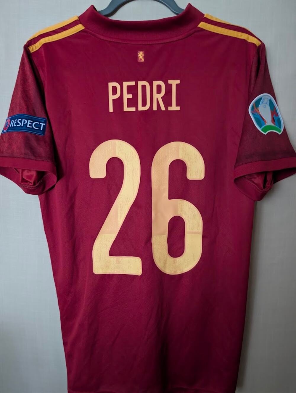Spain 2020 Pedri #26 Jersey Men's Medium UEFA Euro Fully Patched Red